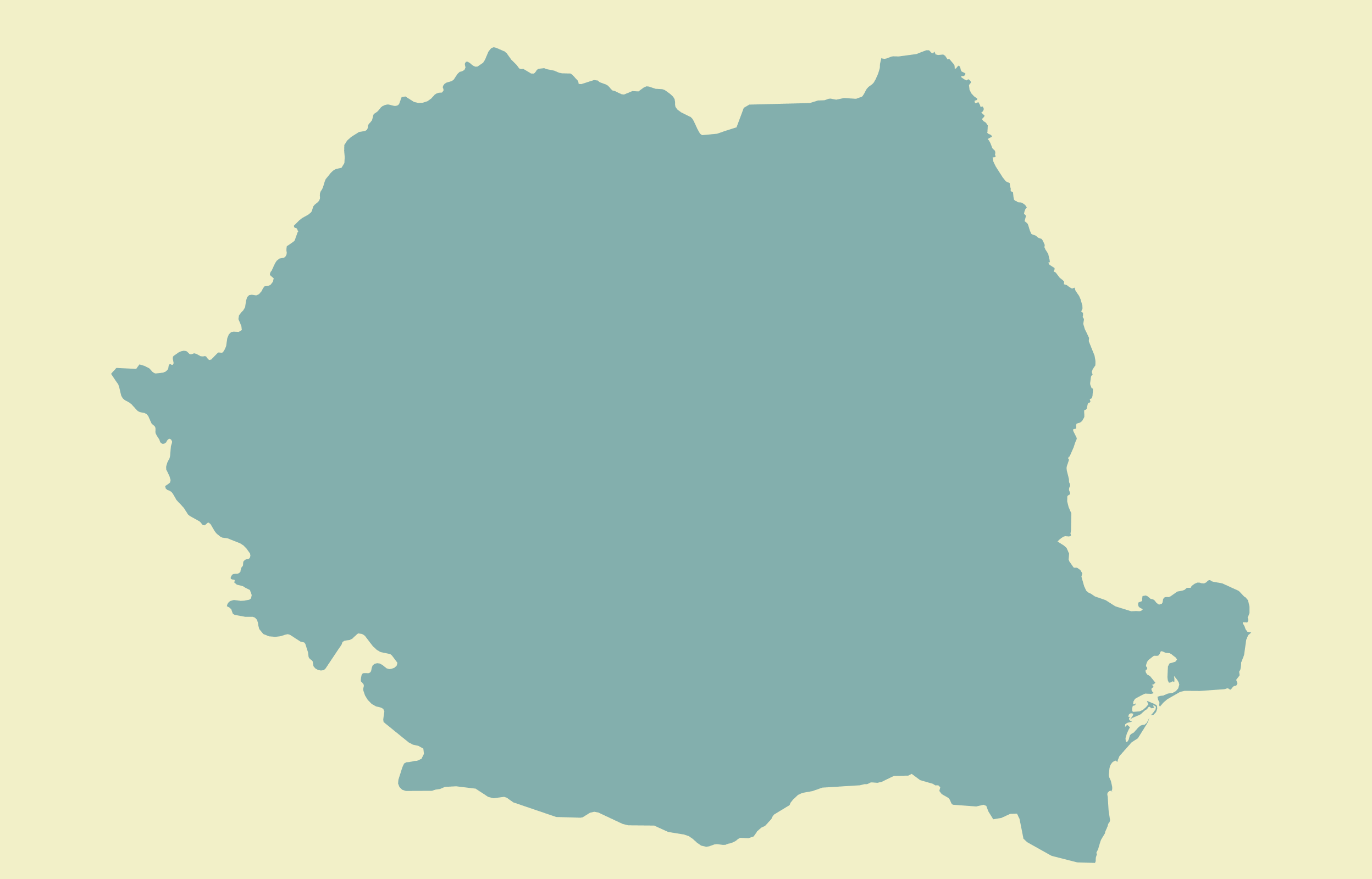 Outline of Romania in blue on a beige background