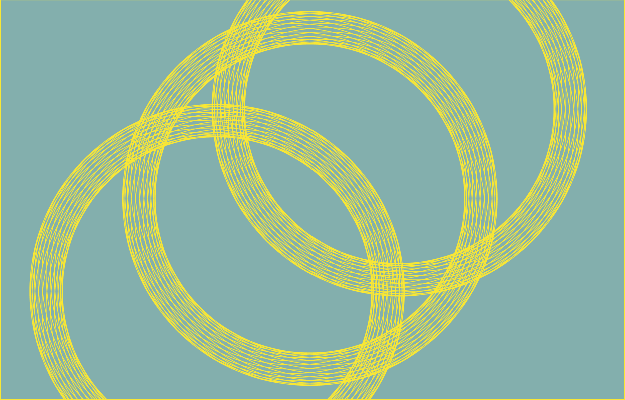 Yellow circular line graphic on a teal background